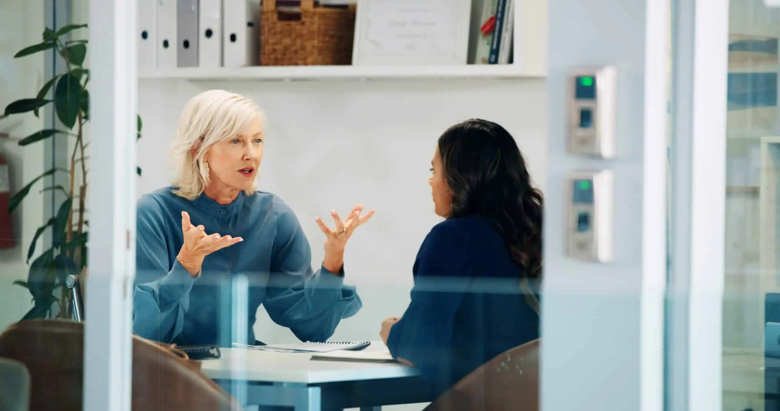 Female HR Manager counseling female employee in an office