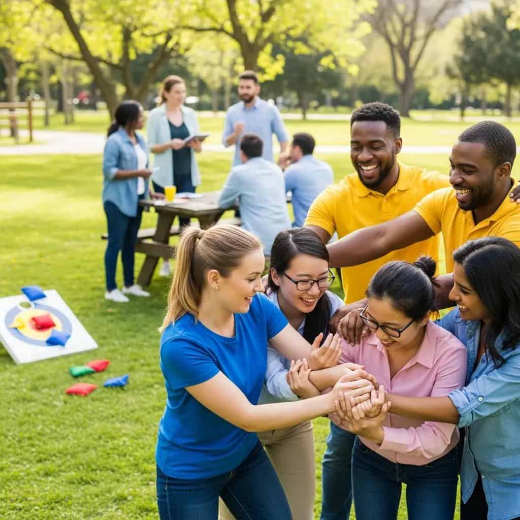 employees participating in a team building activity to enhance engagement b970925f b75f 4f75 8b09 f1820a5d482a HR outsourcing